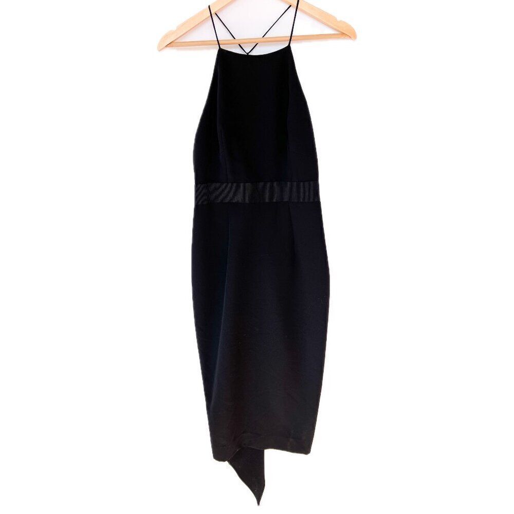Milly Black High Neck Speghetti Strap Midi Asymmetrical Ruffle Black Dress 6
